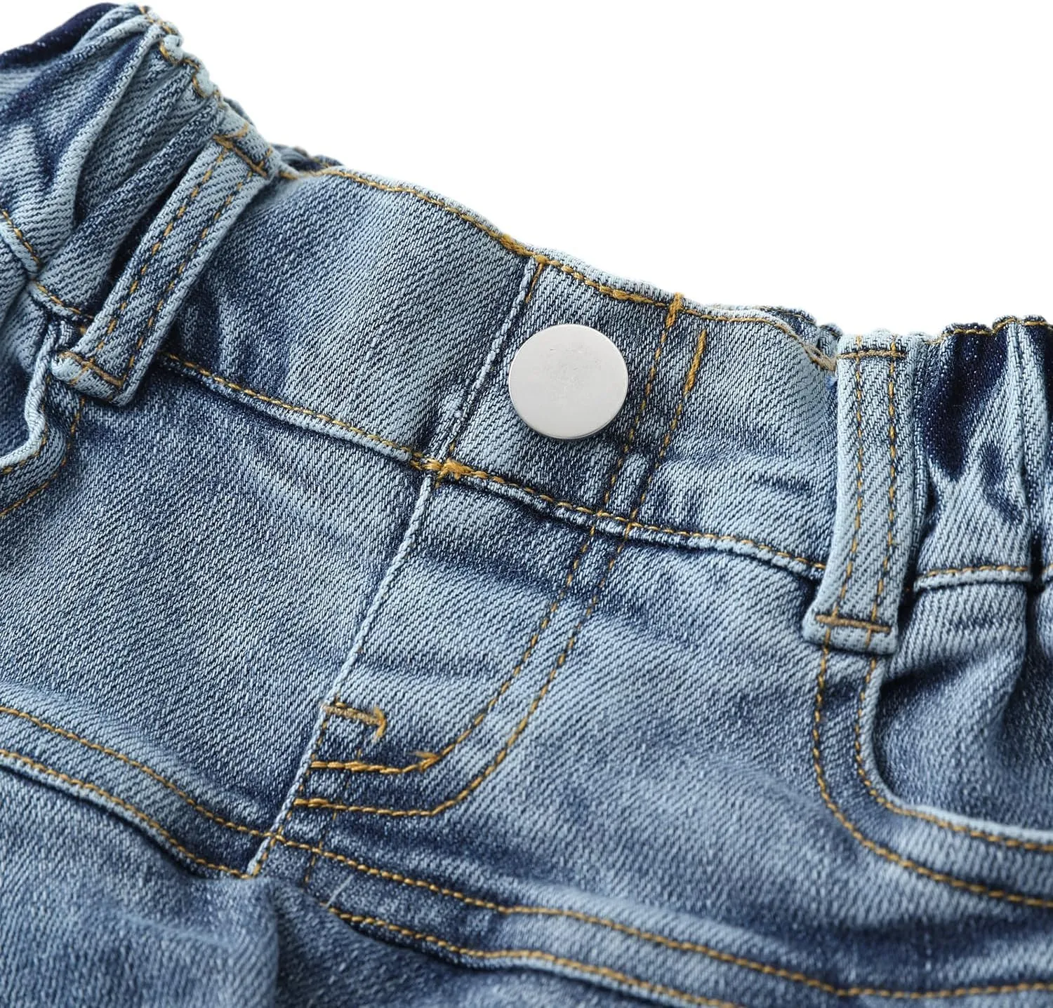 Flofallzique Little Girl's Denim Skirts Mini Flared Pleated Toddler Jean Skorts with Shorts Underneath