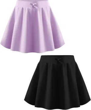 Flygo 2 Pack Girls Skirts Mini Skorts Pleated Flare High Waist Athletic Tennis Uniform Skirt Built in Shorts with Pockets