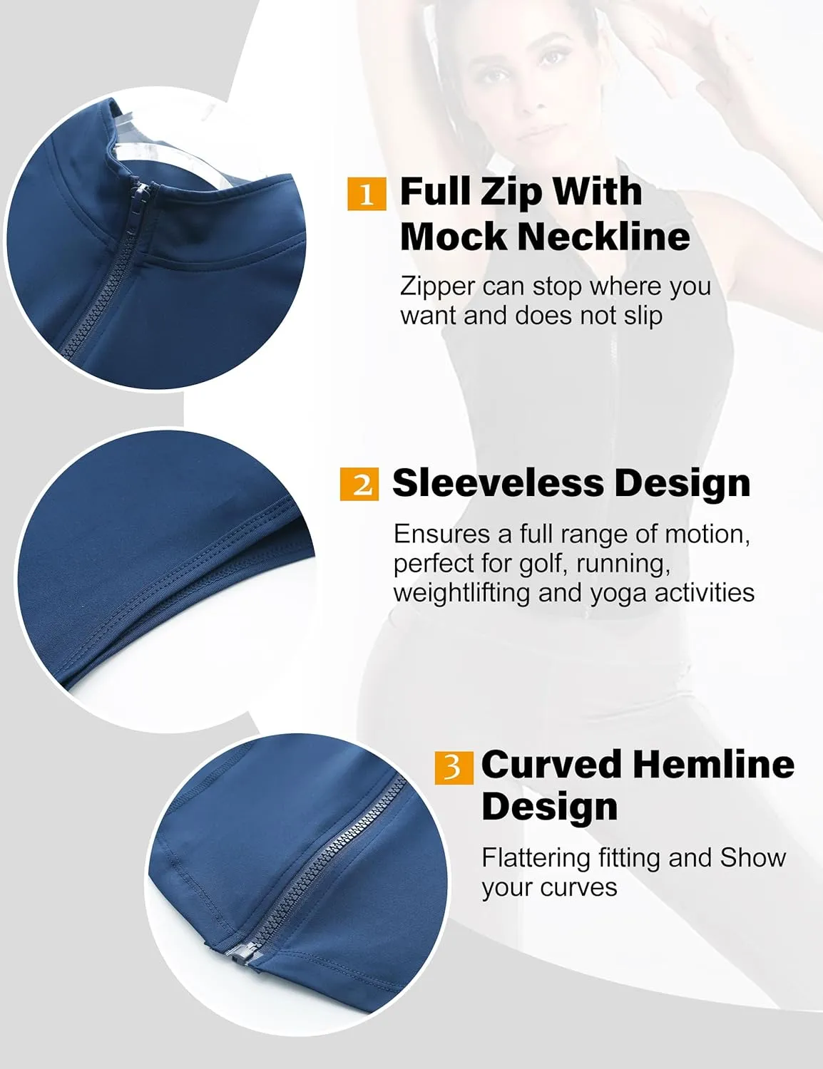 Flygo Women's Full Zip Sleeveless Workout Yoga Active Jacket Vest Golf Shirts