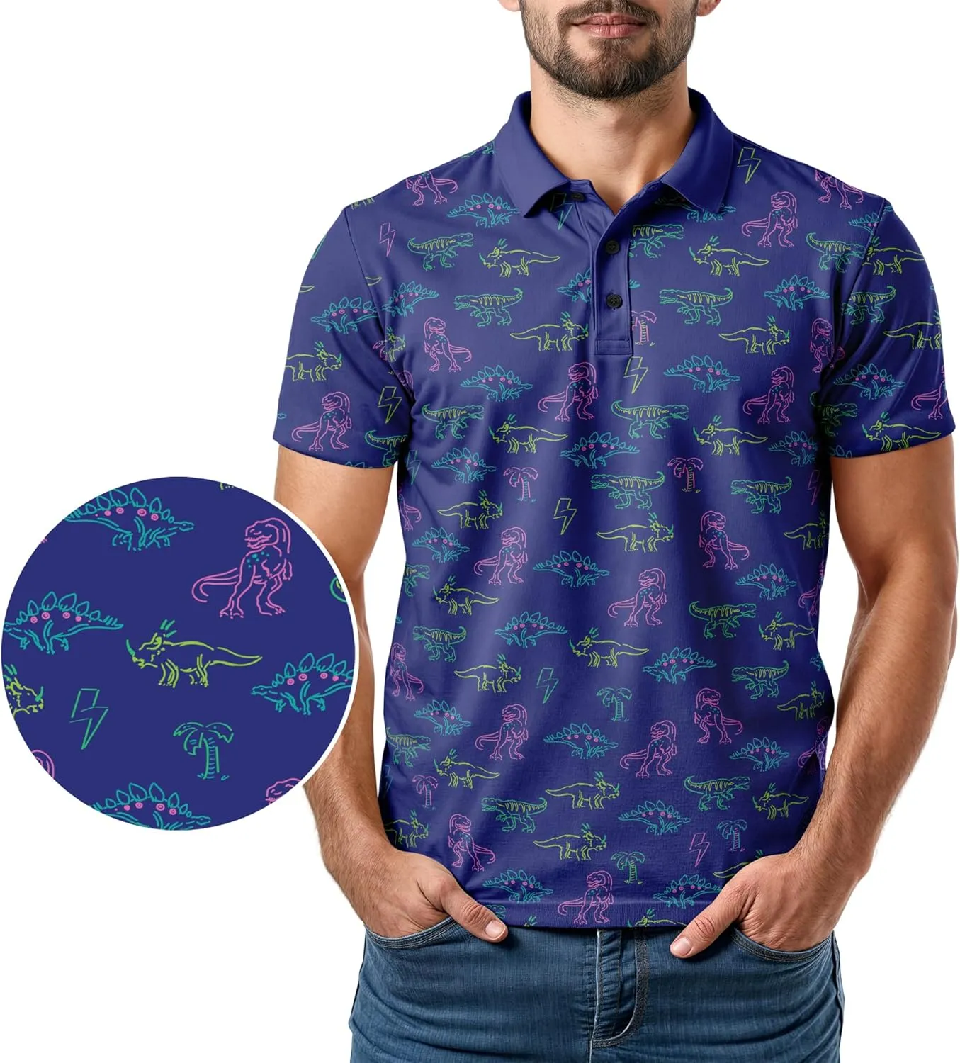 Funny Golf Polo Men Shirts - Short Sleeve UPF Quick Dry Fit Performance Moisture Wicking Stretch Crazy Summer Casual Tropical