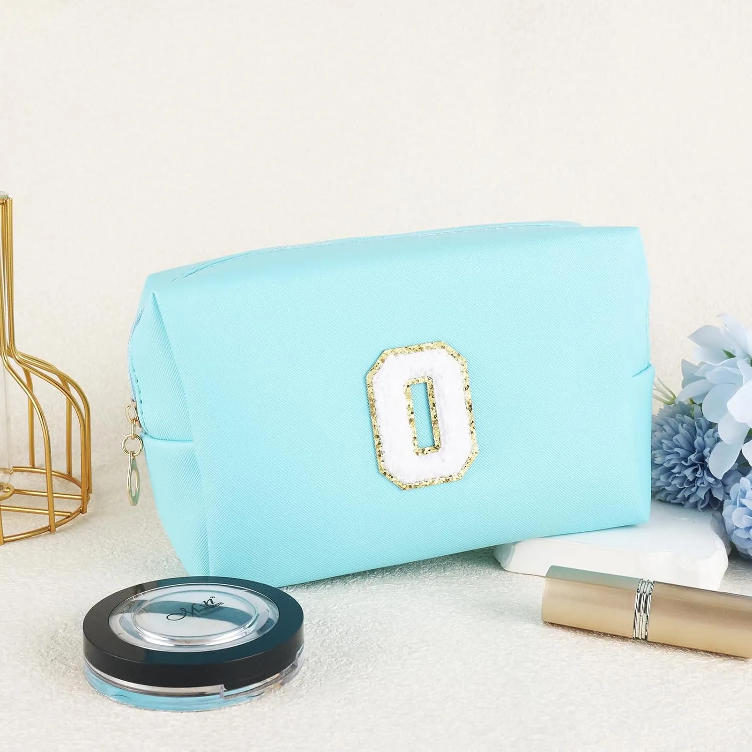 Gifts for Girls Initial Makeup Bag Personalized Cosmetic Bag with Zipper Cute Travel Toiletry Bag Waterproof PU Preppy Makeup Pouch Birthday Gift for Teen Girls Women(Blue O)