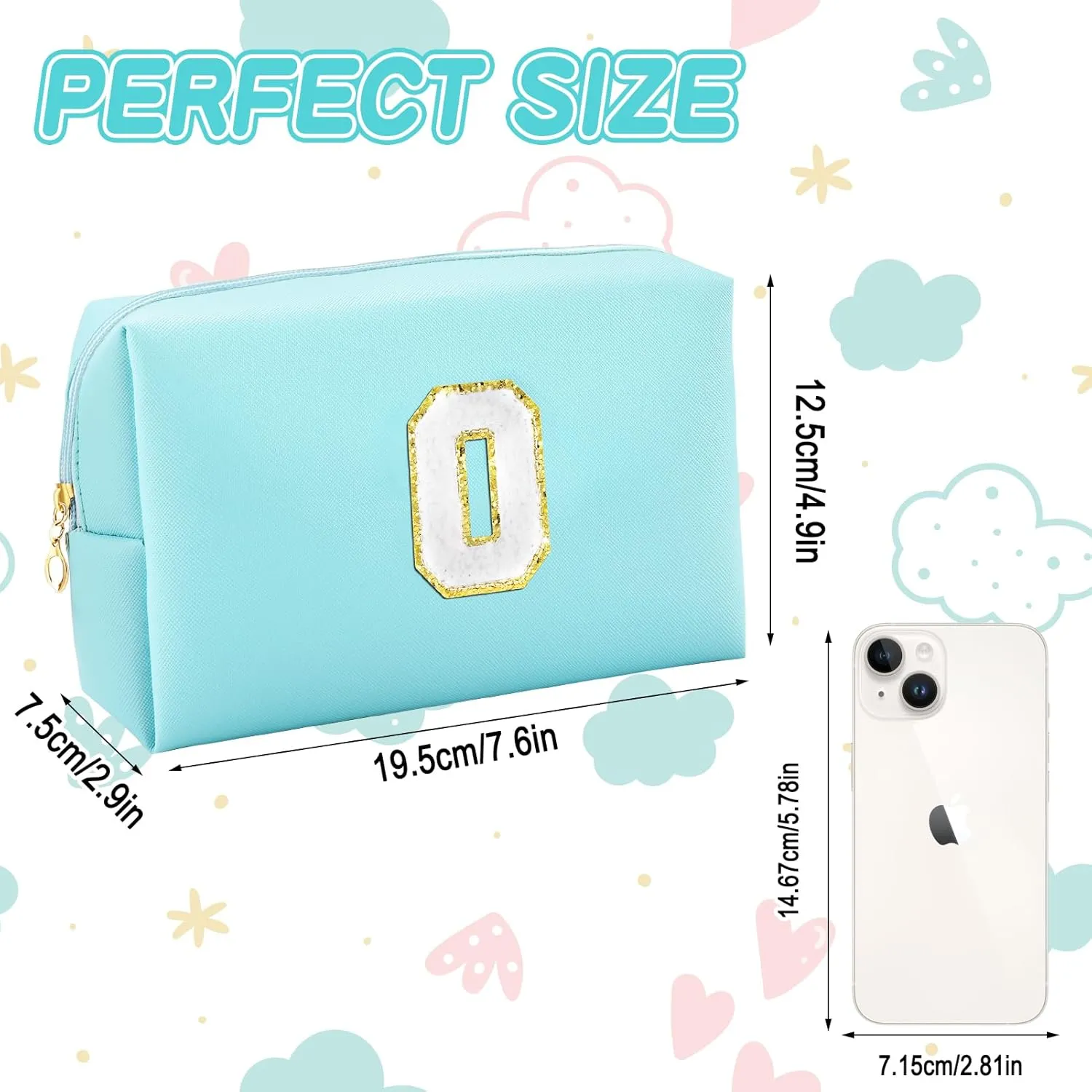 Gifts for Girls Initial Makeup Bag Personalized Cosmetic Bag with Zipper Cute Travel Toiletry Bag Waterproof PU Preppy Makeup Pouch Birthday Gift for Teen Girls Women(Blue O)
