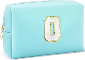 Gifts for Girls Initial Makeup Bag Personalized Cosmetic Bag with Zipper Cute Travel Toiletry Bag Waterproof PU Preppy Makeup Pouch Birthday Gift for Teen Girls Women(Blue O)