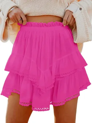 Halife Womens Mini Skorts High Waisted Summer Boho Crochet Ruffle Skirt with Shorts Underneath Trendy Flowy Mini Skirts