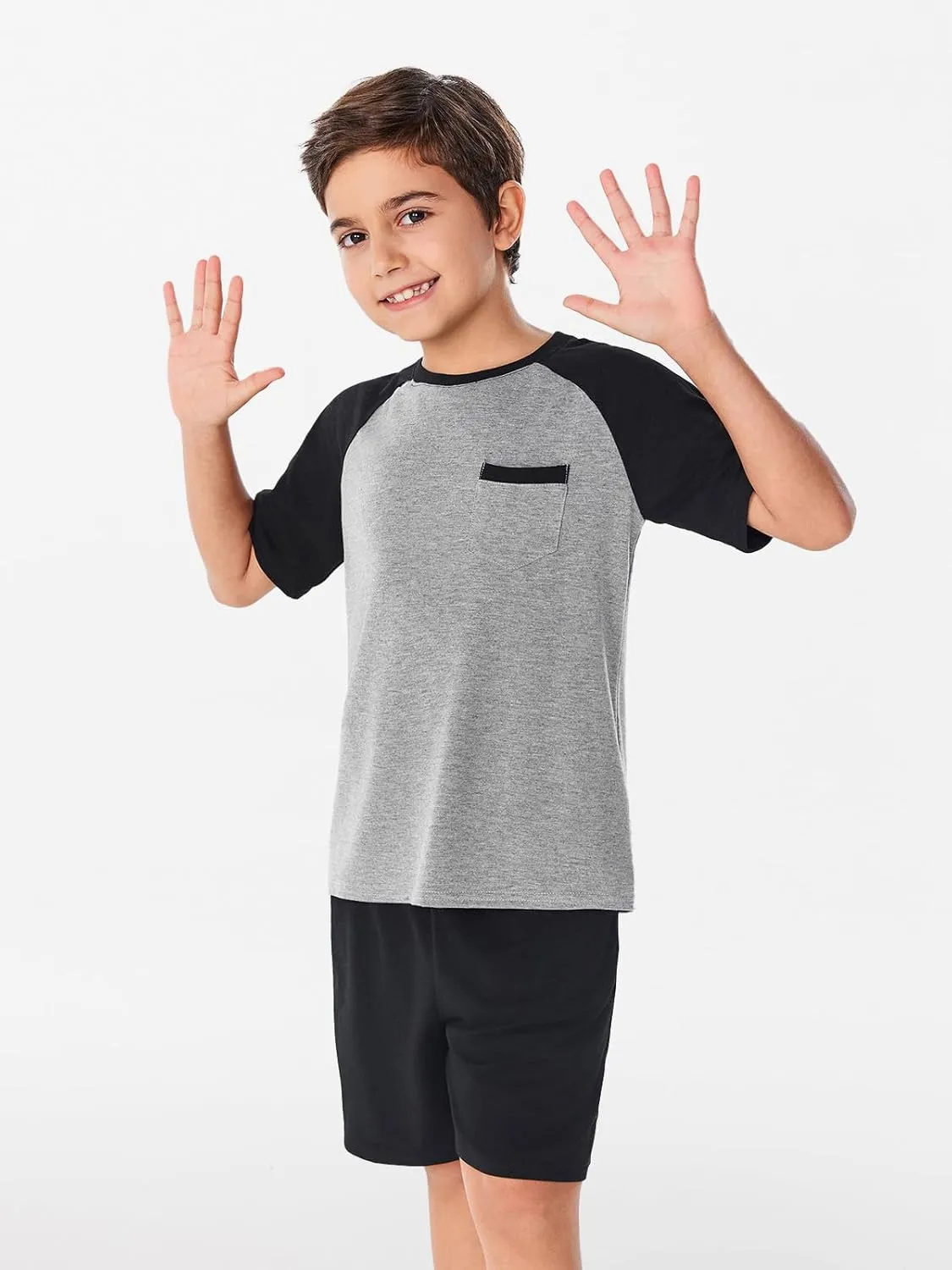 Haloumoning Boys Active Short Sets Short Sleeve Raglan T Shirt Tops and Shorts Kids 2 Piece Summer Outfits 4-14 Years