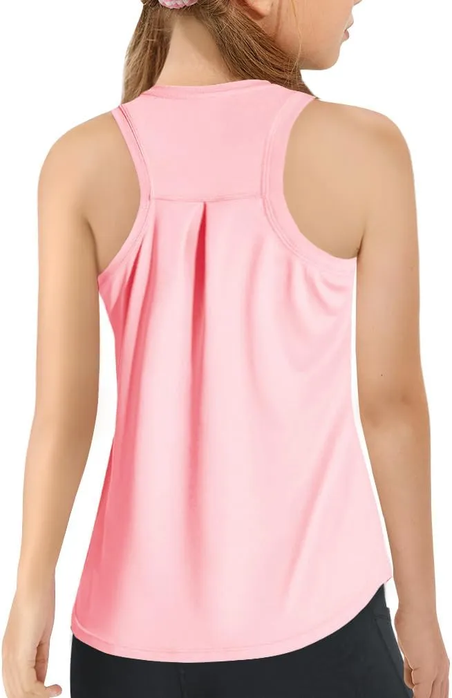 Haloumoning Girls Athletic Tank Tops Kids Racerback Sleeveless Workout Running Sports Shirts 5-14 Years