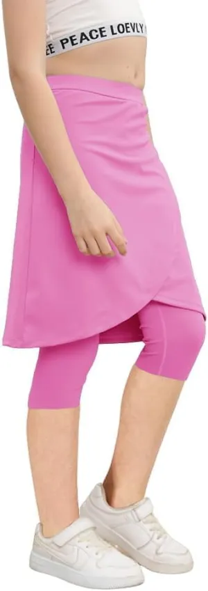 Haloumoning Girls Elastic Waist Knee Length Skirts with Leggings Kids Cute Active Golf Tennis Skorts 4-14 Years