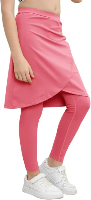 Haloumoning Girls Elastic Waist Knee Length Skirts with Leggings Kids Cute Active Golf Tennis Skorts 4-14 Years