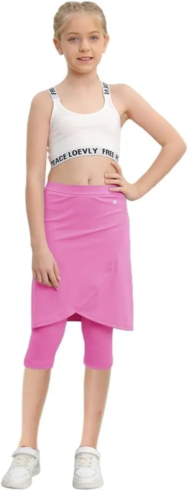 Haloumoning Girls Elastic Waist Knee Length Skirts with Leggings Kids Cute Active Golf Tennis Skorts 4-14 Years