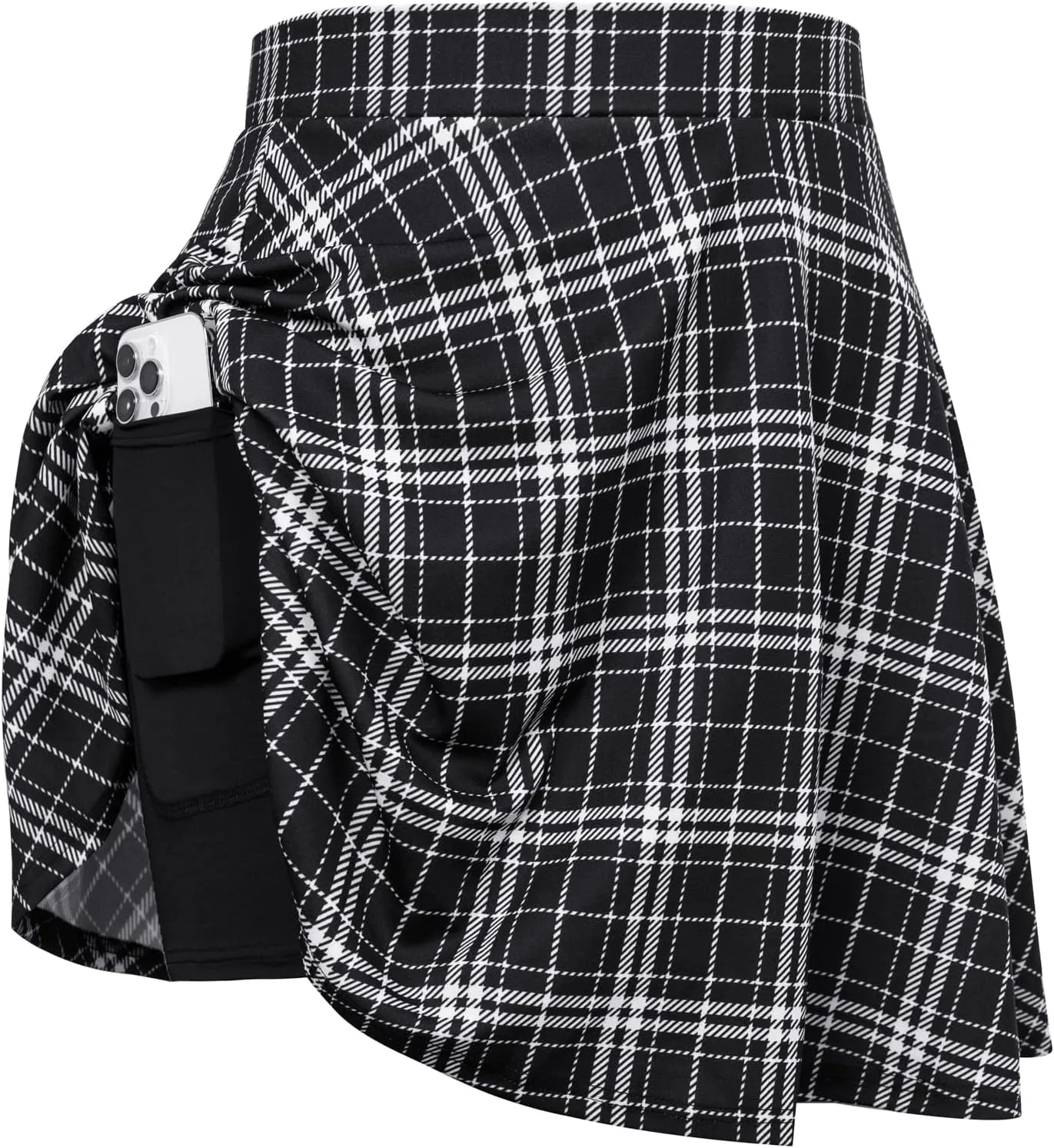Hanna Nikole Women Plus Size Casual Mini Skater Skirt Elastic Lining High Waist Basic Flared Skorts Pleated with Pocket