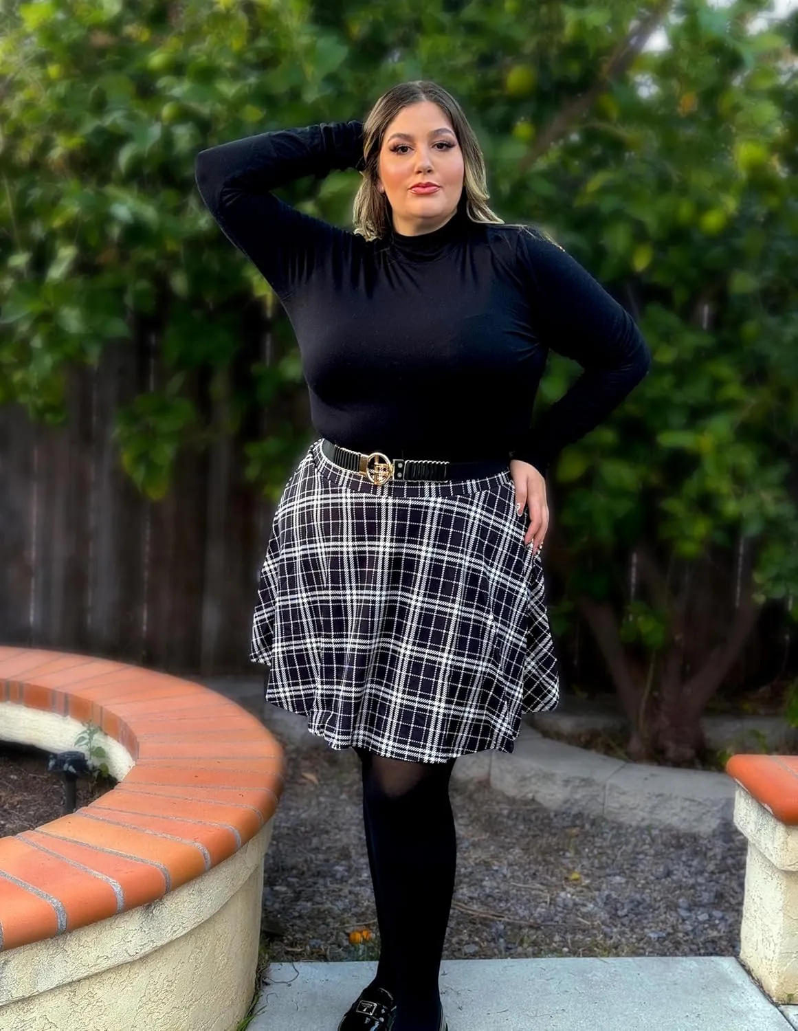 Hanna Nikole Women Plus Size Casual Mini Skater Skirt Elastic Lining High Waist Basic Flared Skorts Pleated with Pocket