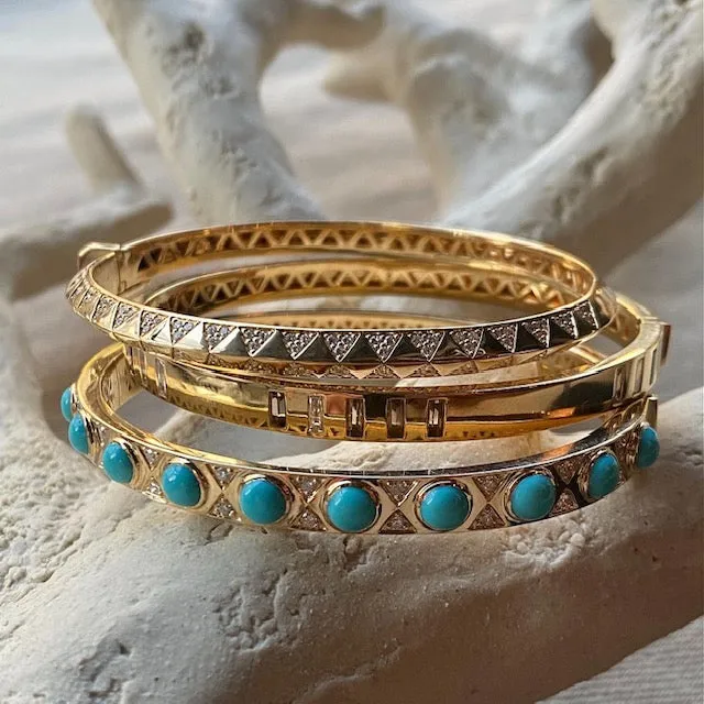 Harwell Godfrey 18k Parallel Lines Topaz & Diamond Baguette Bangle Bracelet