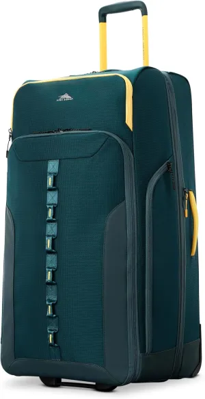 High Sierra Hi-Life 31-Inch Large Wheeled Duffle - Features Smooth Rolling Wheels, WetPak Pockets, Stack-It Strap, Adjustable Handle, Fleece Pocket, Padded Laptop Sleeve, Expandable - Green/Yellow