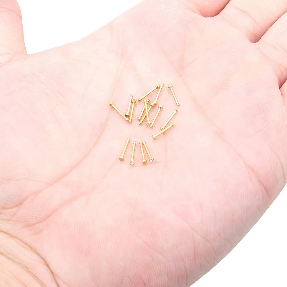 Hoeudjo Nose Studs Surgical Steel Cubic Zirconia Nose Rings Piercing Kit for Women Men Screw & Bone & L Shaped Nostril Rings Jewelry 20 Gauge 16 Pieces