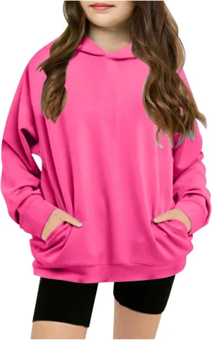 Hoodies for Teen Girls Tredny Long Sleeve Sweatshirts Oversized Pullover with Hood Fall Tween Girls Y2K Outfits