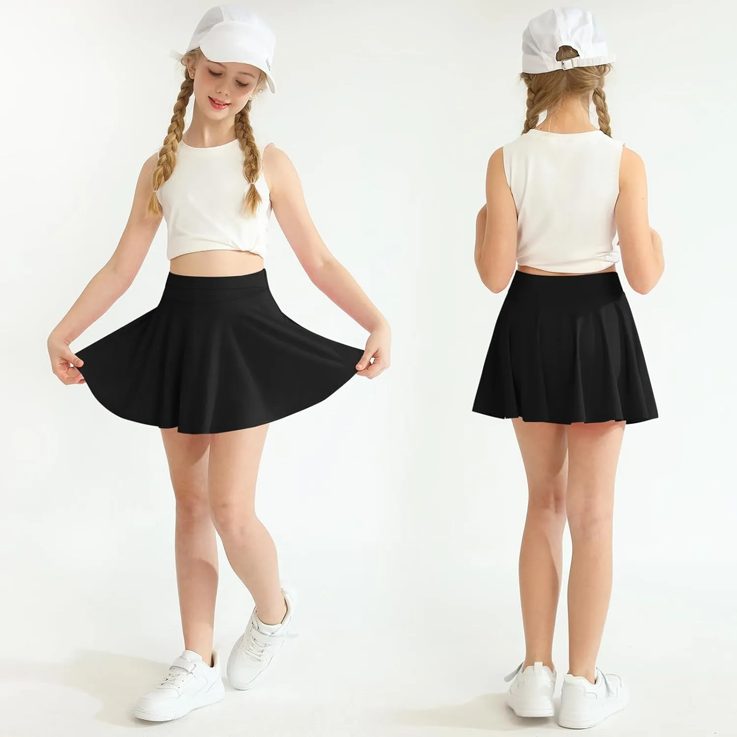 Hotfiary Girls Skorts Tennis Skirts Pleated Athletic Flowy Shorts Pocket Cooling High Waist Golf Cheer Running Sports Skort