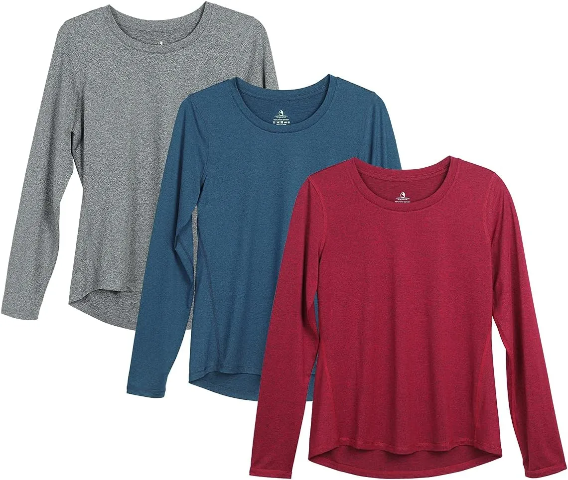 icyzone Long Sleeve Workout Shirts for Women - 3 Pack Athletic T Shirt, Running Exercise Yoga Tops