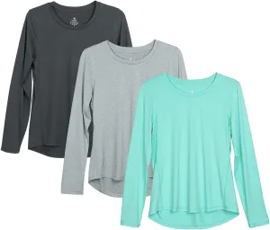 icyzone Long Sleeve Workout Shirts for Women - 3 Pack Athletic T Shirt, Running Exercise Yoga Tops