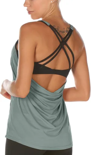 icyzone Workout Tank Tops Built in Bra - Women's Strappy Athletic Yoga Tops, Exercise Running Gym Shirts