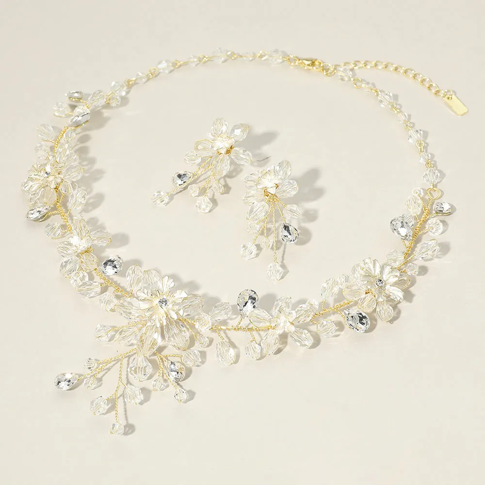 iLLASPARKZ Clear Beaded Floral Branch Necklace