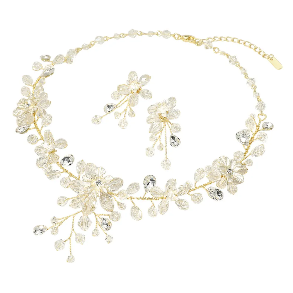 iLLASPARKZ Clear Beaded Floral Branch Necklace