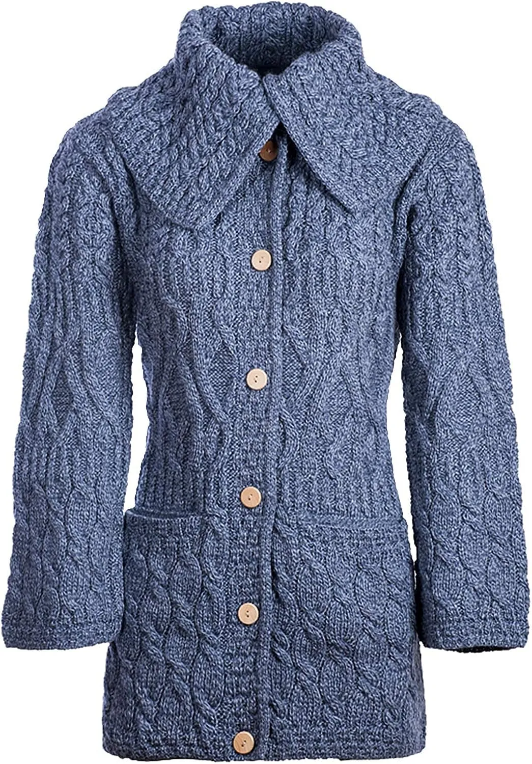 Irish Long Cardigan for Women 100% Merino Wool Knit 3 Pattern Made in Ireland