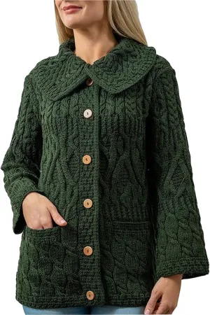 Irish Long Cardigan for Women 100% Merino Wool Knit 3 Pattern Made in Ireland
