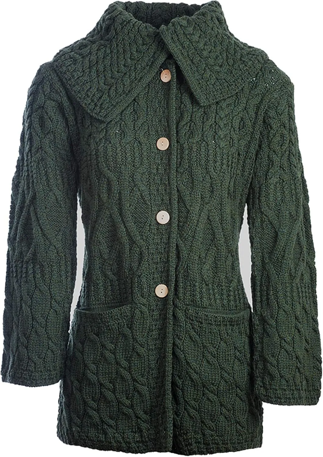 Irish Long Cardigan for Women 100% Merino Wool Knit 3 Pattern Made in Ireland