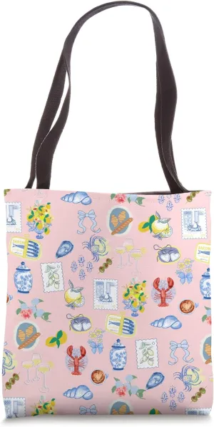 Italian Coastal Lemons and Sardines Rome Cocktails on Pink Tote Bag
