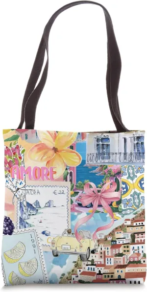 Italian Summer Collage Coastal Aesthetic Tote Bag