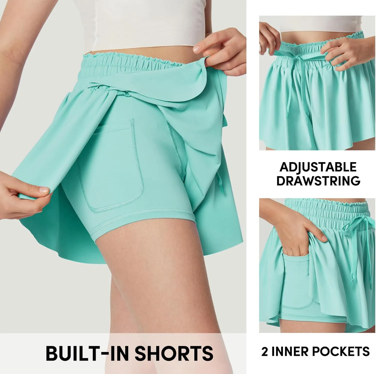 IUGA Girls Butterfly Shorts with Pockets Athletic Flowy Preppy Clothes Running Tennis Dance Cheer 2 in 1 Shorts Teen Girls