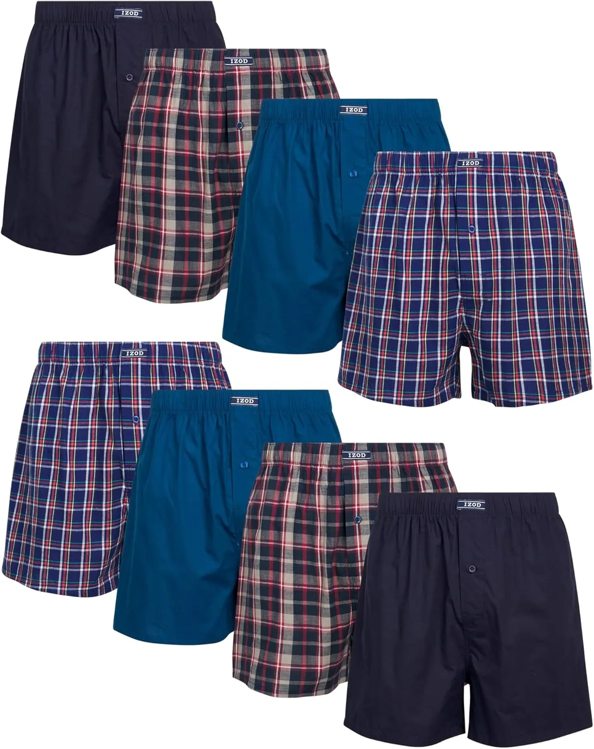 IZOD Men's Boxer Shorts - 8 Pack Loose Fit Mens Underwear Boxers with Button Fly - Classic Woven Boxers for Men (M-2XL)