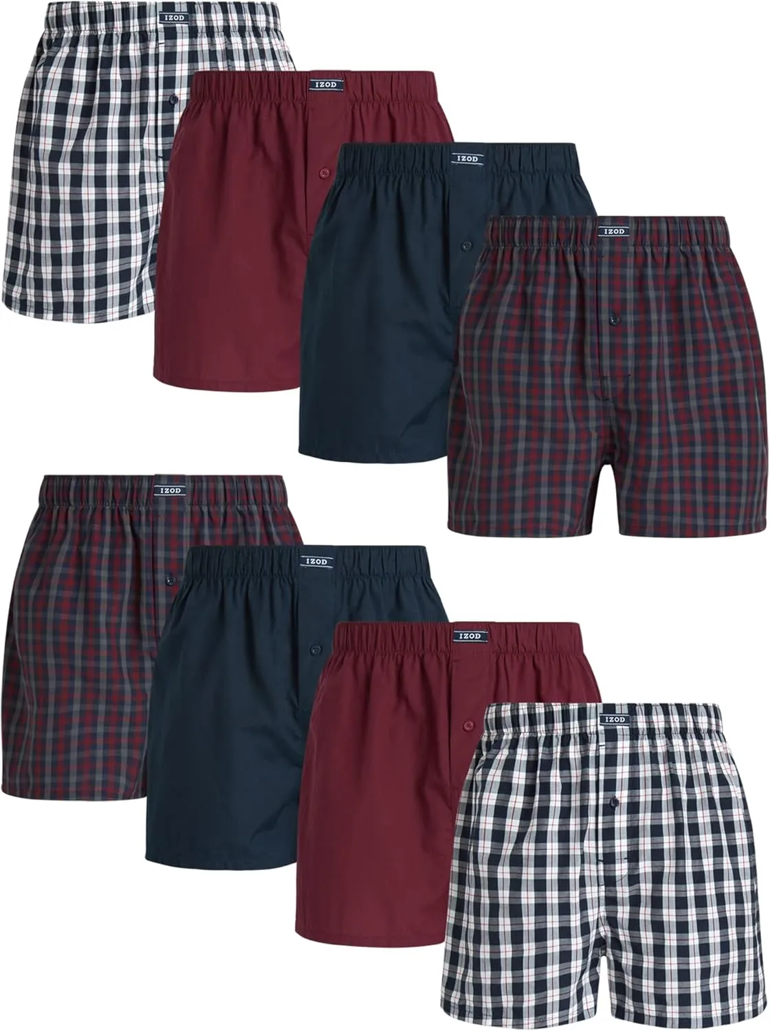 IZOD Men's Boxer Shorts - 8 Pack Loose Fit Mens Underwear Boxers with Button Fly - Classic Woven Boxers for Men (M-2XL)