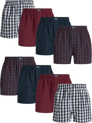 IZOD Men's Boxer Shorts - 8 Pack Loose Fit Mens Underwear Boxers with Button Fly - Classic Woven Boxers for Men (M-2XL)