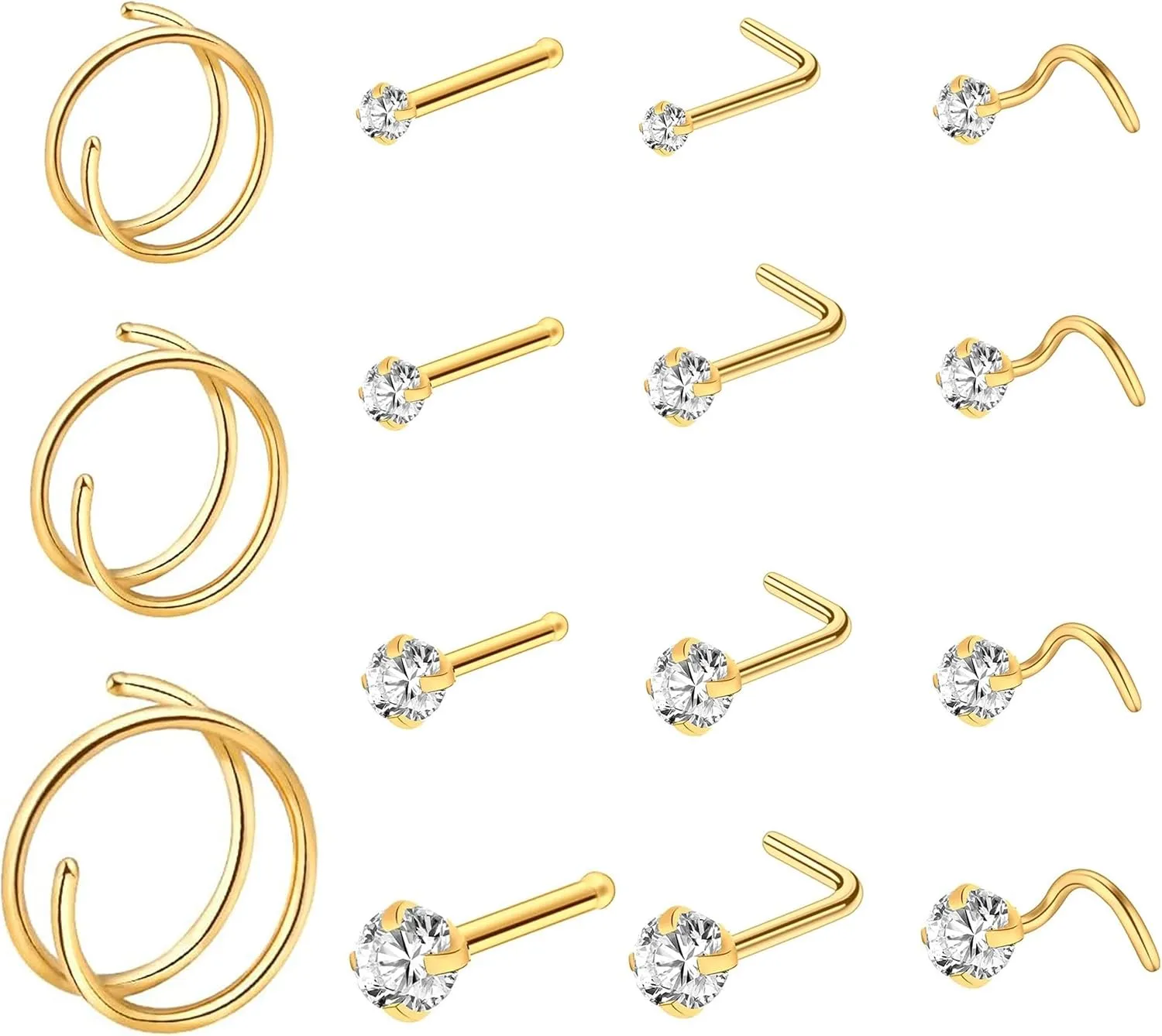 Jamboo 18G 20G Double Nose Rings Hoops for Single Pierced Surgical Steel Spiral Nose Ring Left or Right Nose Piercing for Women Men