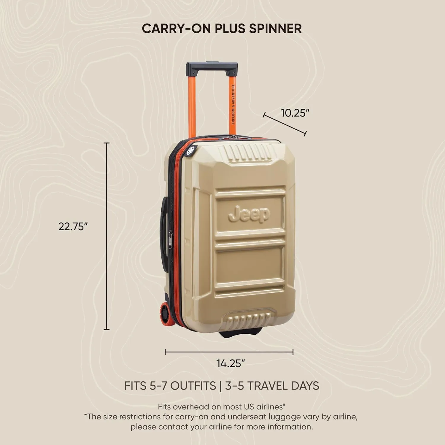 Jeep JH003B Hardside Expandable Luggage with Two Wheels, Tomato, Carry-On 21 Inch