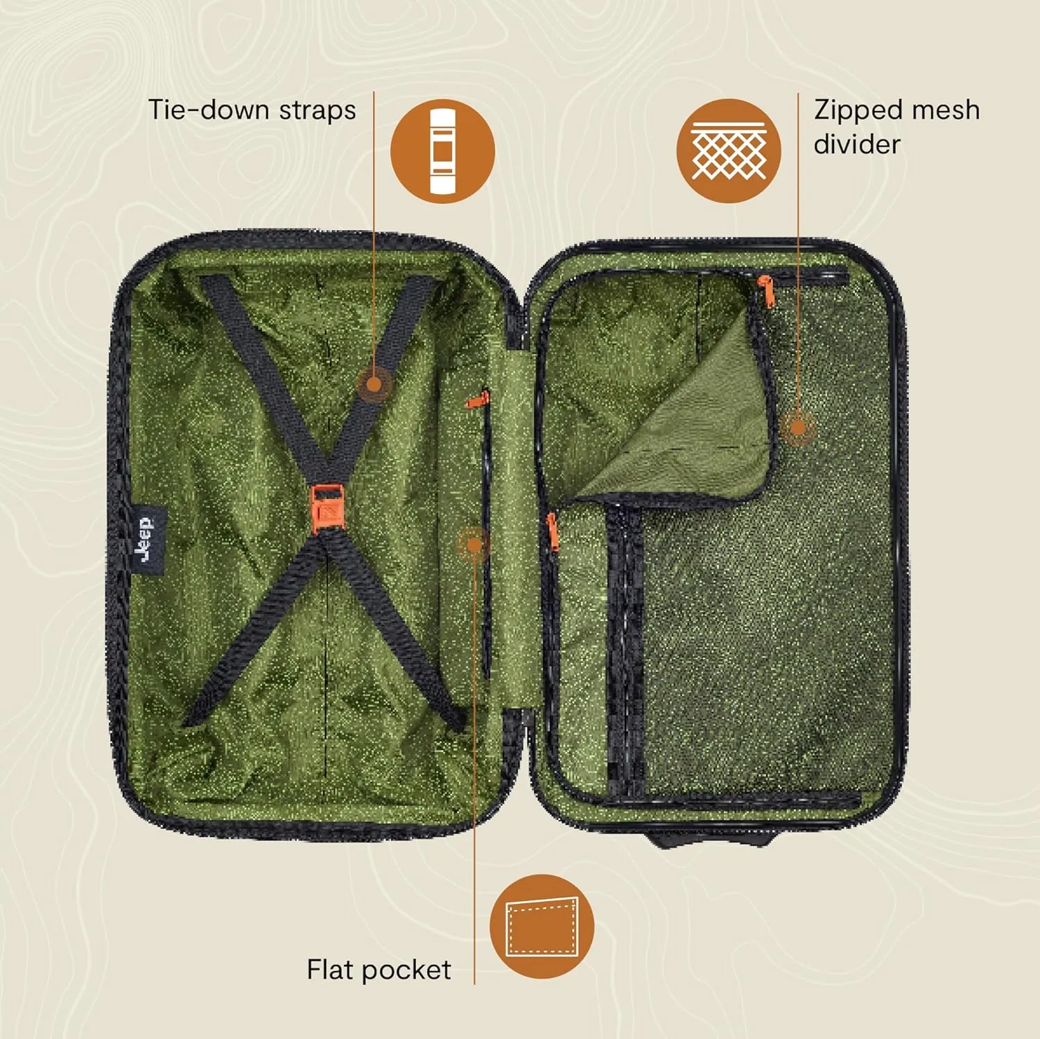 Jeep JH003B Hardside Expandable Luggage with Two Wheels, Tomato, Carry-On 21 Inch