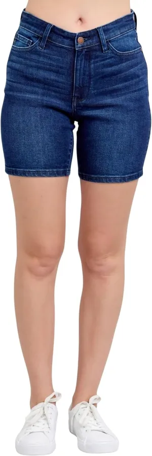 Judy Blue Women's High-Rise V-Front Waistband Bermuda Denim Shorts