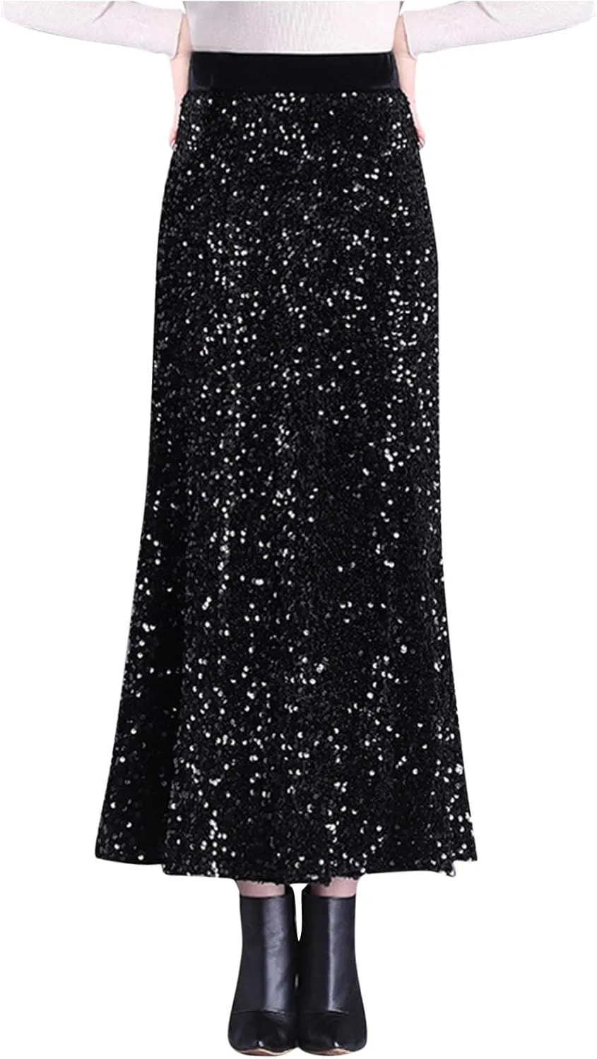 Juniors Elegant Skorts for Women Maxi Long Loose Fit Sequin Sparkly High Cut Pencil Glitter Basic Skorts 2025