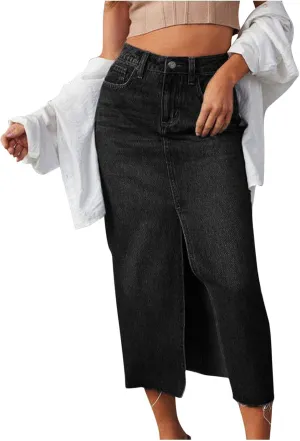 Juniors Skirt for Women Denim Maxi Long Western Slit Plain Skorts 2025