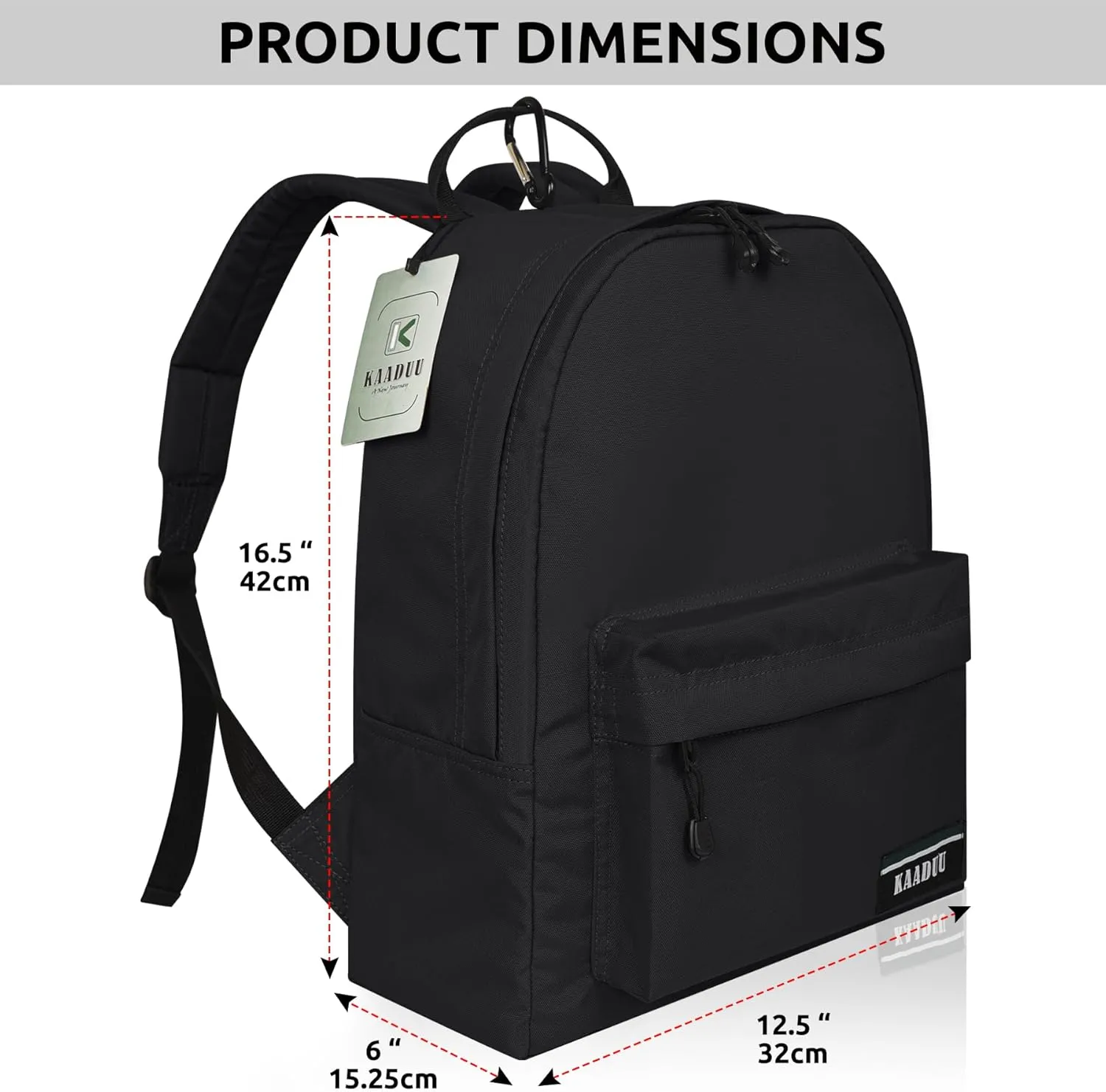 KAADUU TRAVEL BACKPACK LIGHTWEIGHT CASUAL DAYPACK GYM BACKPACK LAPTOP BACKPACK SPORT BACKPACK RUCKSACK CAMPING BACKPACK 16.5 (Black)