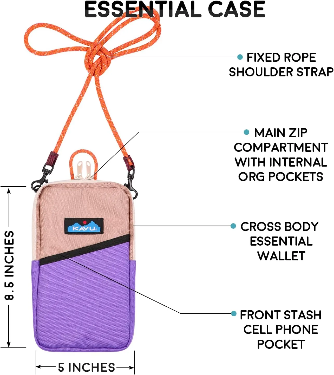 KAVU Essential Case Zip Crossbody Wallet with Rope Strap