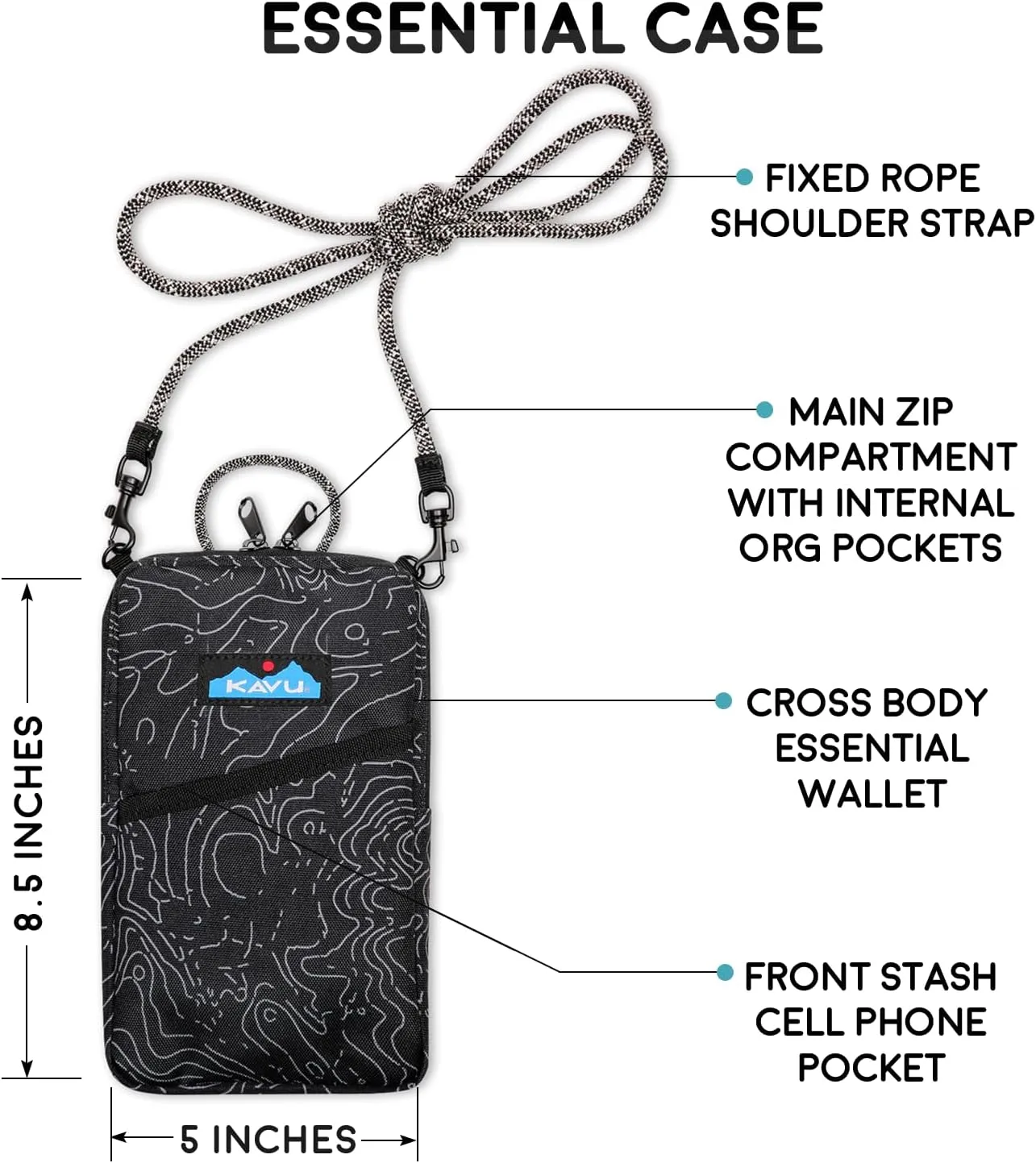 KAVU Essential Case Zip Crossbody Wallet with Rope Strap