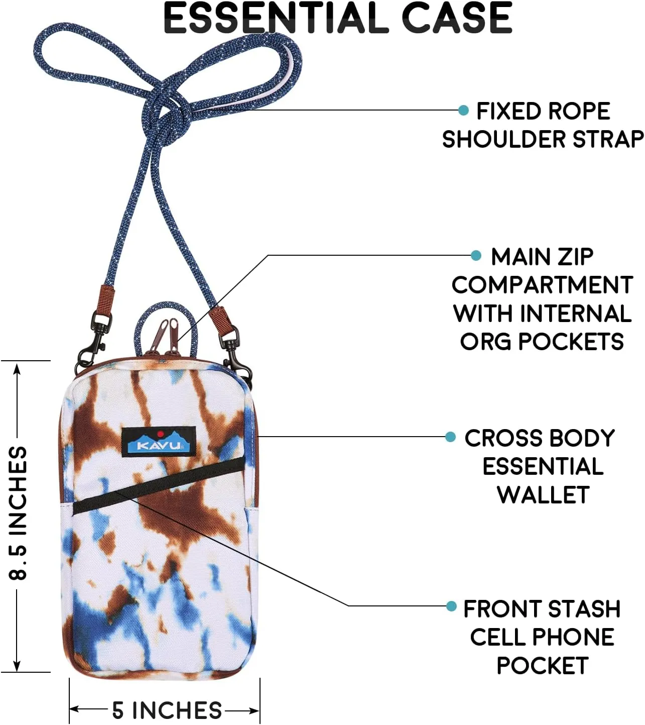 KAVU Essential Case Zip Crossbody Wallet with Rope Strap