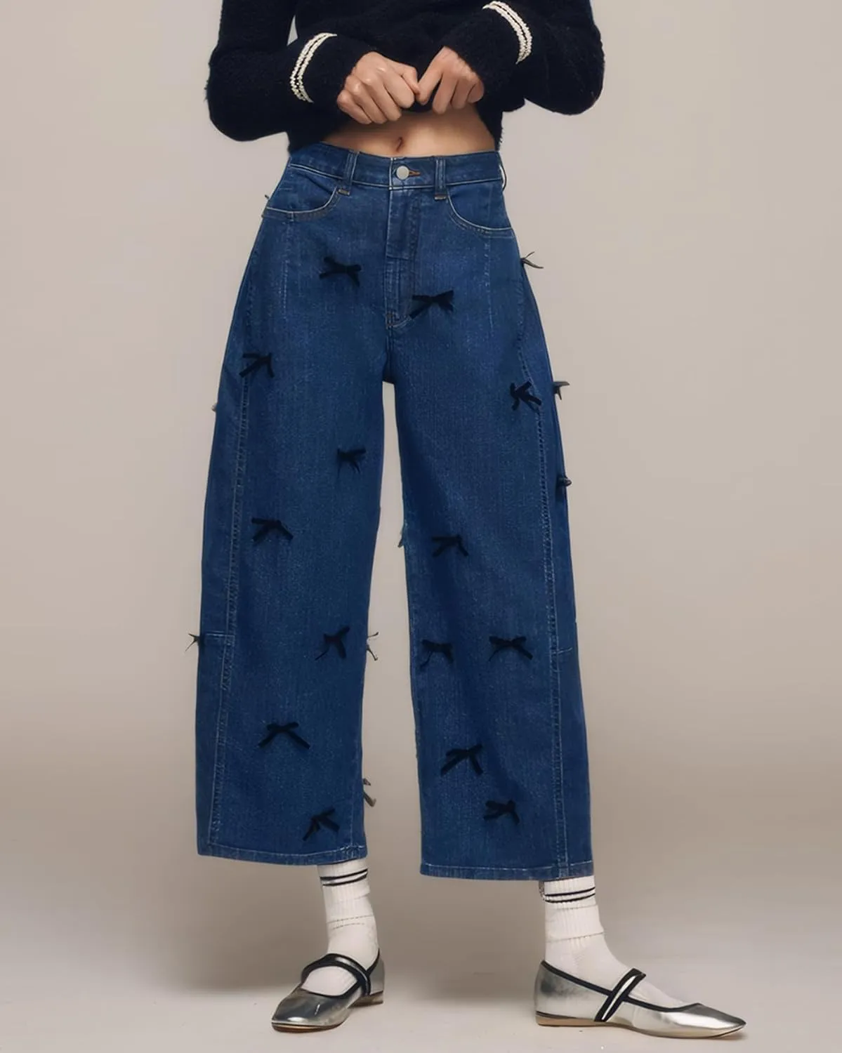 Kedera Mid Rise Barrel Jeans for Women Y2K Wide Leg Denim Pants Baggy Boyfriend Jeans with Bows
