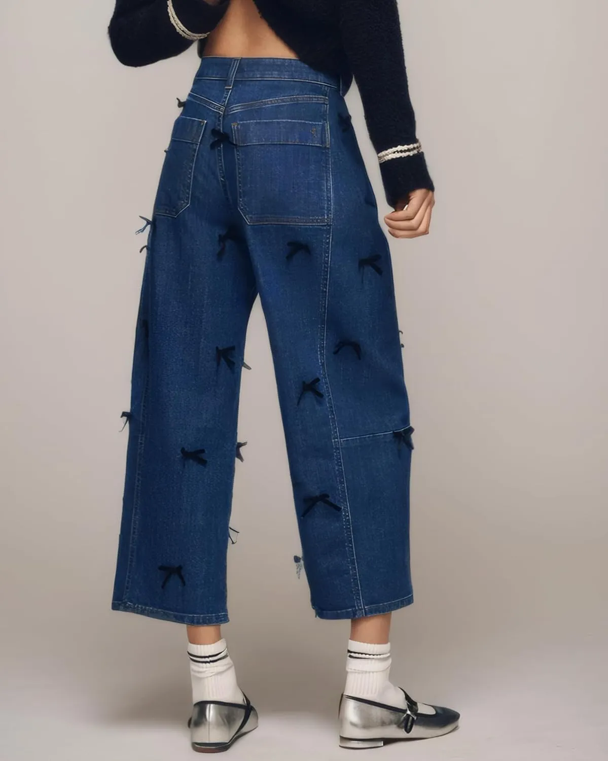 Kedera Mid Rise Barrel Jeans for Women Y2K Wide Leg Denim Pants Baggy Boyfriend Jeans with Bows
