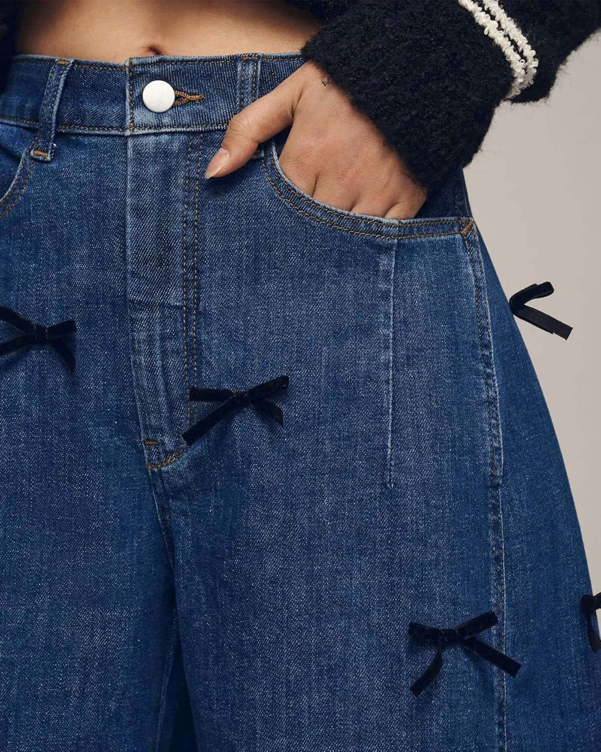 Kedera Mid Rise Barrel Jeans for Women Y2K Wide Leg Denim Pants Baggy Boyfriend Jeans with Bows