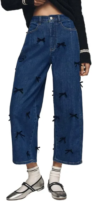 Kedera Mid Rise Barrel Jeans for Women Y2K Wide Leg Denim Pants Baggy Boyfriend Jeans with Bows