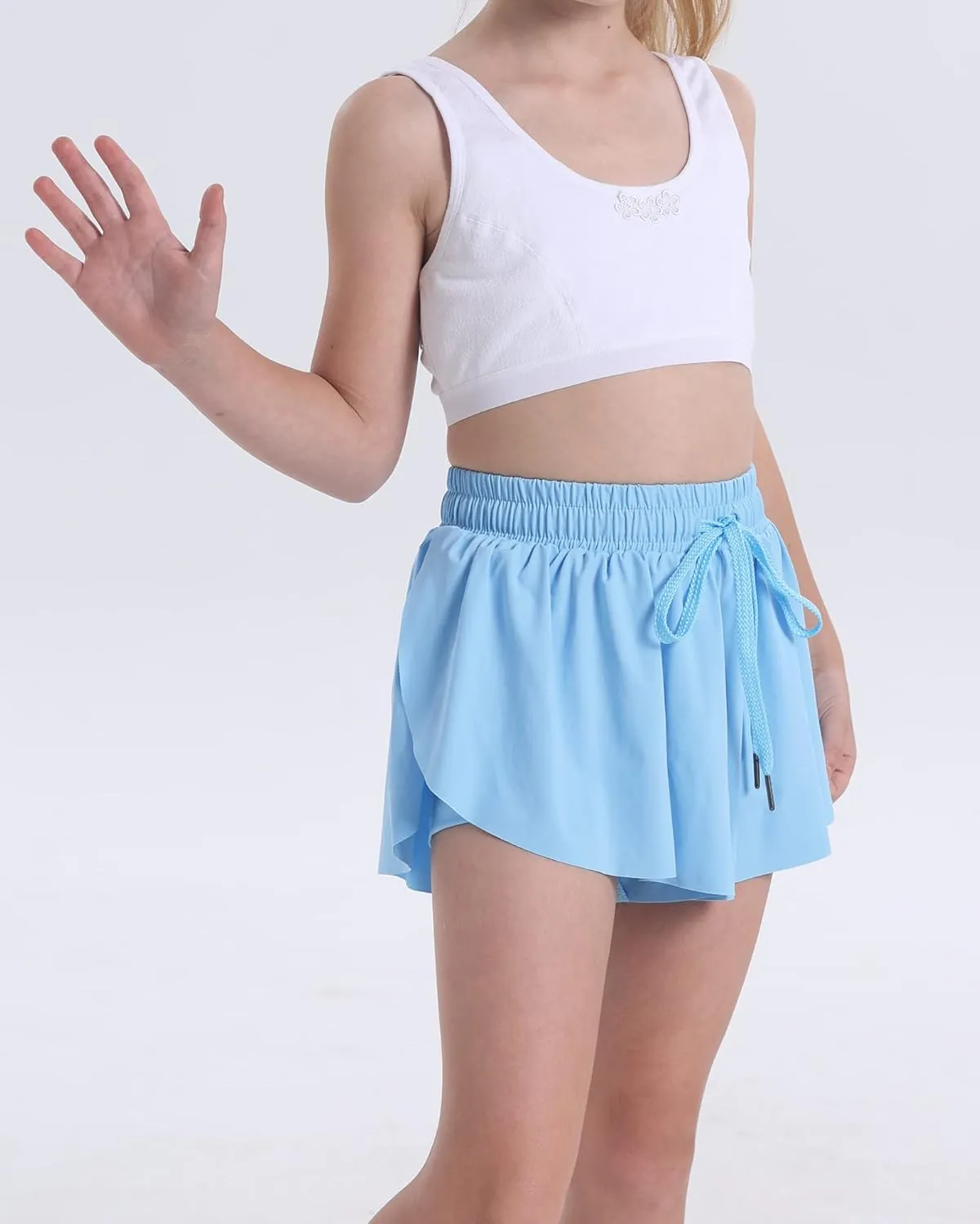 KEREDA Girls Flowy Shorts,Butterfly Shorts for Teen Girls with Spandex Liner 2-in-1 for Running,Gym,Athletic,Workout1/2/3Pack