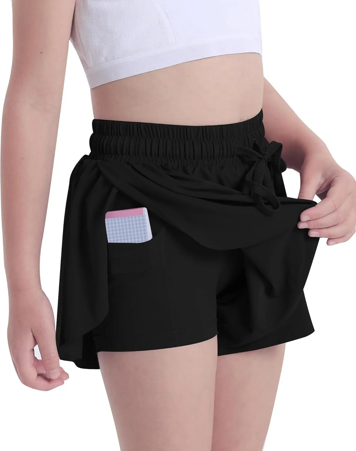 KEREDA Girls Flowy Shorts,Butterfly Shorts for Teen Girls with Spandex Liner 2-in-1 for Running,Gym,Athletic,Workout1/2/3Pack